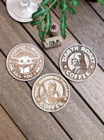 Set of 3 Mandalorian Wood Coasters - Coffee - Housewarming Gift - Star Wars