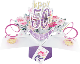 3D Pop Up Cards by Second Nature - 50th Birthday (Flowers)