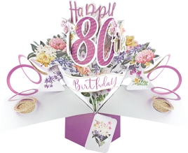 3D Pop Up Cards by Second Nature - 80th Birthday (Flowers)