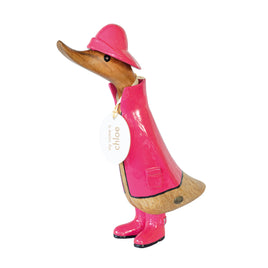DCUK Natural Welly Duckling with Pink Raincoat and Hat