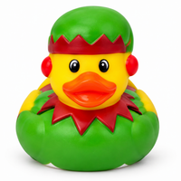 Mini christmas elf rubber duck on a white background