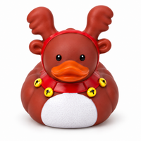 Mini christmas reindeer rubber duck on a white background