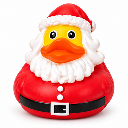 Mini christmas santa rubber duck on a white background