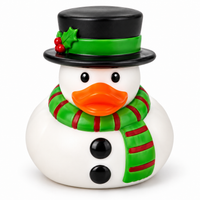 Mini christmas top hat snowman rubber duck on a white background