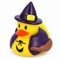 Mini halloween purple witch rubber duck on a white background