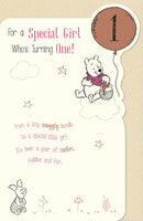 Winnie The Pooh Birthday Greetings Card - 8x5 inches 1st Girl