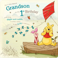 Winnie The Pooh Birthday Greetings Card - 8x8 inches  Grandson 1st