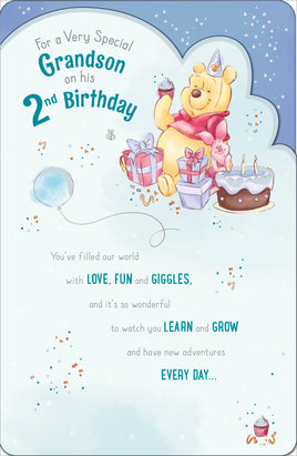 Winnie The Pooh Birthday Greetings Card -  Grandson 2nd