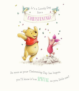 Winnie The Pooh Christening Greetings Card - 7x6 inches Girl