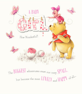 Winnie The Pooh Baby Greetings Card - 7x6 inches Girl