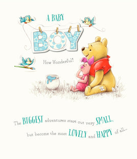 Winnie The Pooh Baby Greetings Card - 7x6 inches Boy