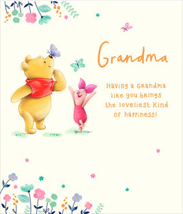 Winnie The Pooh Birthday Greetings Card - 7x6 inches Grandma