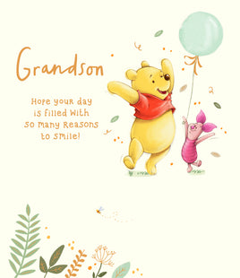 Winnie The Pooh Birthday Greetings Card - 7x6 inches Grandson