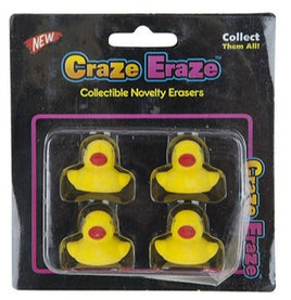 4 Piece Yellow Duck Erasers On Blister Card