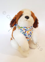 Cream Pet Bandana With Blue Alphabet Letters Pattern - Personalised