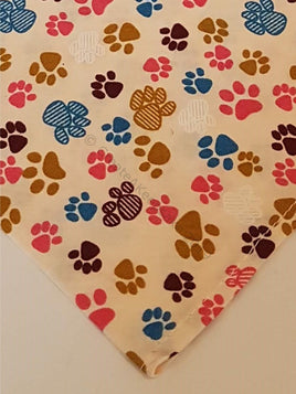 Cream Pet Bandana With Multicoloured Paws Pattern - Personalised