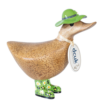 DCUK Natural Welly Ducky with Hat - Green Flowers