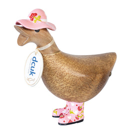 DCUK Natural Welly Ducky with Hat - Pink Flowers