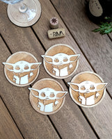 Set of 4 Baby Yoda Wood Coasters - Star Wars - The Mandalorian - Cup Holders