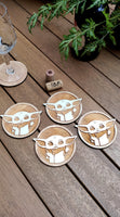 Set of 4 Baby Yoda Wood Coasters - Star Wars - The Mandalorian - Cup Holders
