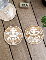 Set of 2 Starbucks Baby Yoda Wood Coasters - Coffee - Housewarming Gift - Star Wars