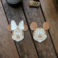 Set of 2 Mickey and Minnie Wood Coasters - Table Setting - Housewarming Gift - Disney