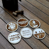 Set of 6 Stranger Things Wood Coasters - Housewarming Gift - Cup Holders