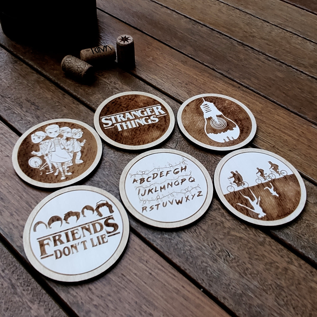 Set of 6 Stranger Things Wood Coasters - Housewarming Gift - Cup Holde ...