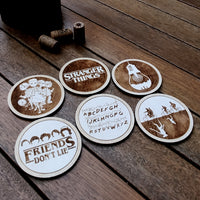 Set of 6 Stranger Things Wood Coasters - Housewarming Gift - Cup Holders