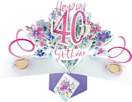 3D Pop Up Cards by Second Nature - 40th Birthday (Flowers)
