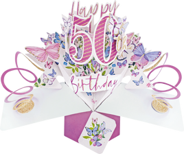 3D Pop Up Cards by Second Nature - 50th Birthday (Butterflies)