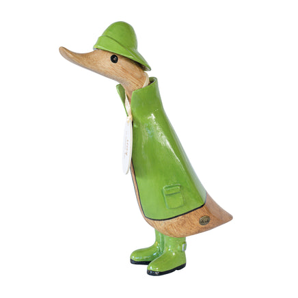 DCUK Natural Welly Duckling with Green Raincoat and Hat
