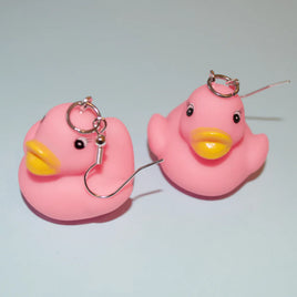 Colourful Mini Rubber Duck Earrings - Pink