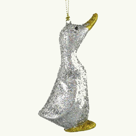 DCUK Xmas Glitter Ducks - Hanging Silver Glitter Duck