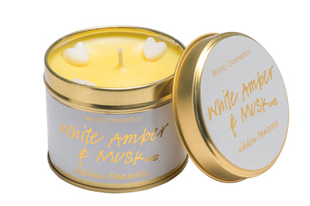 White Amber & Musk Tinned Candles from Bomb Cosmetics