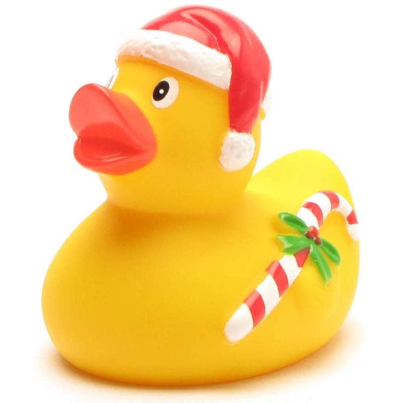 Xmas Santa Claus rubber duck with candy cane rubber duck