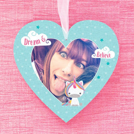 Dream Believe Unicorn - Hanging Heart with Photo