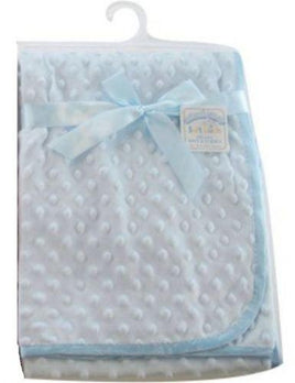 Personalised Coral fleece baby wrap with fleece trim and back Blue Baby Blanket